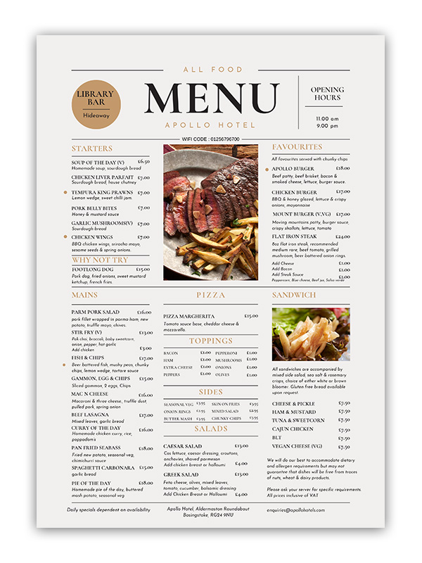 Apollo Hotel Menu 2024